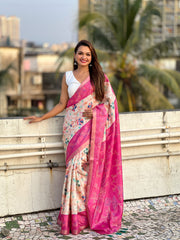 Pink Tussar Silk Kalamkari woven Saree