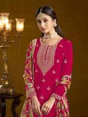 Pink Chinon Embroidered  Salwar Suit With Sharara Dupatta