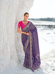 Purple Georgette Woven Bandhani Patola Designer Saree