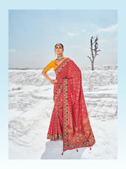 Red Georgette Woven Bandhani Patola Designer Saree