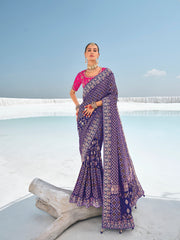 Purple Georgette Woven Bandhani Patola Designer Saree