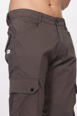 Grey Cotton  Full Length Cargo Pants For Men