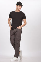 Grey Cotton  Full Length Cargo Pants For Men