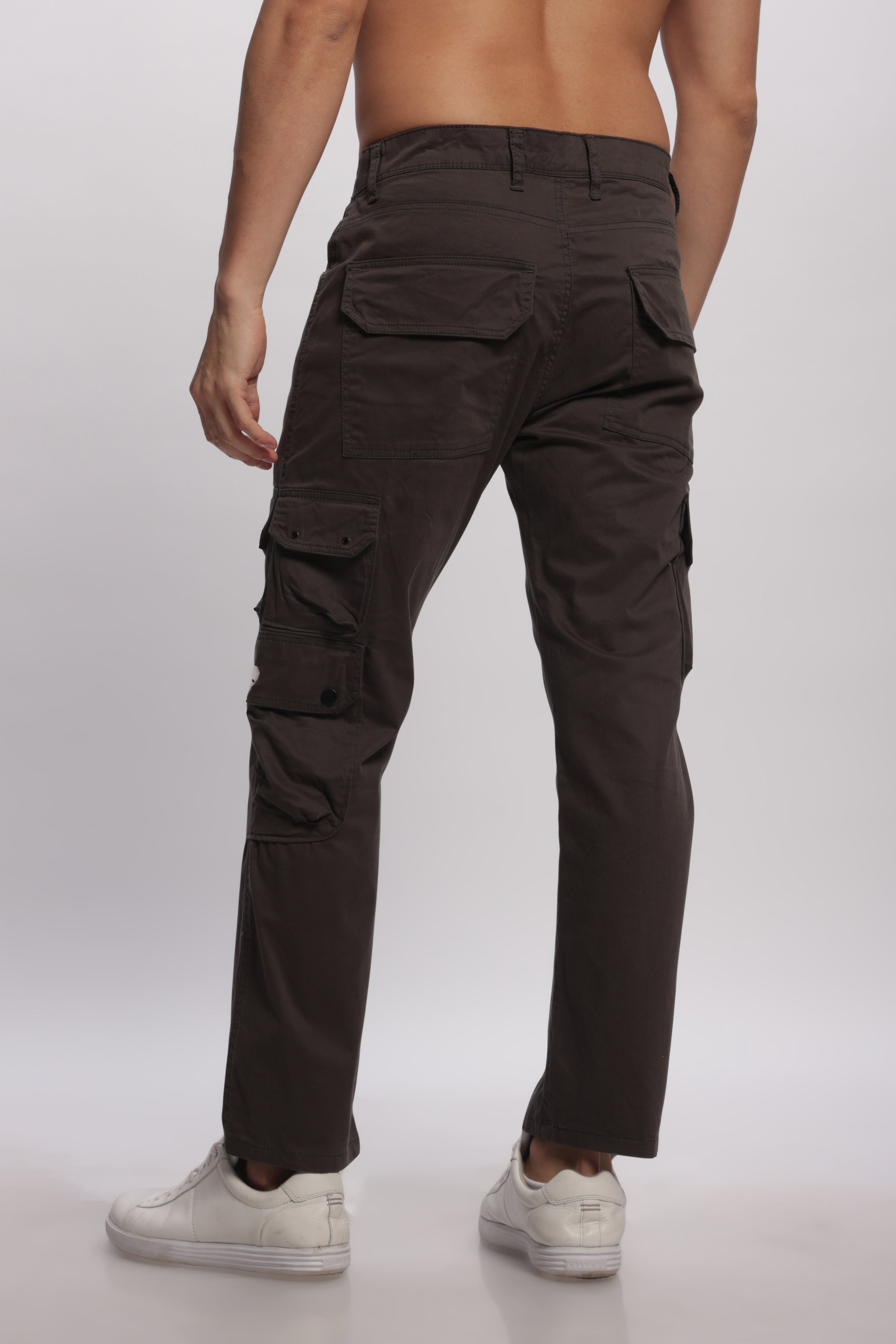 Grey Cotton  Full Length Cargo Pants For Men