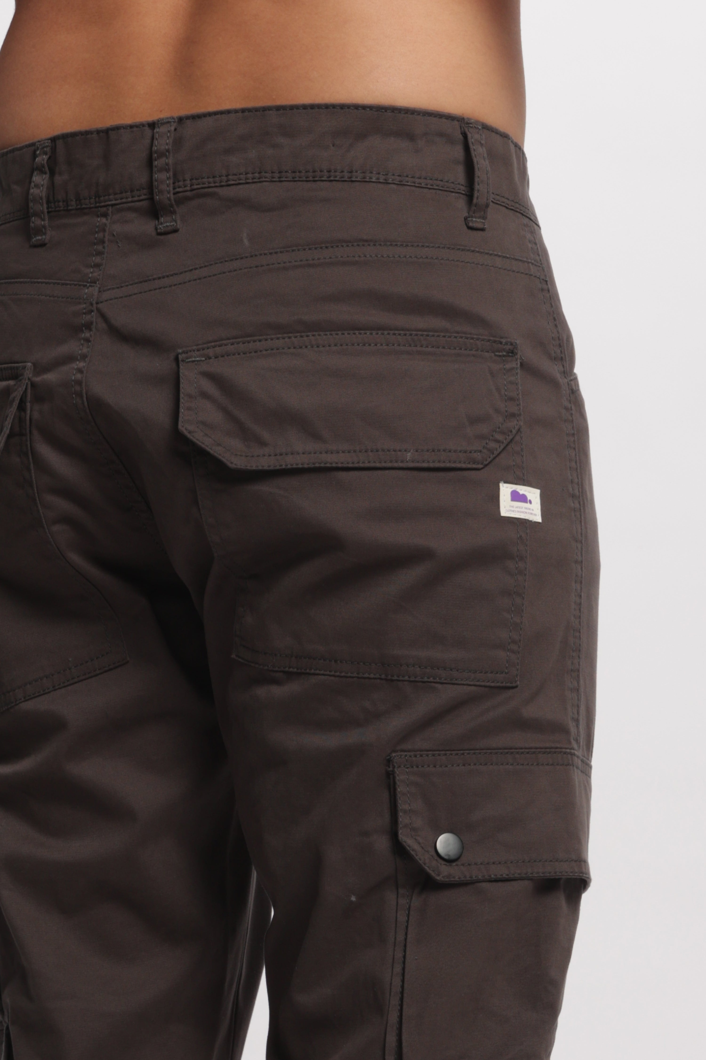 Grey Cotton  Full Length Cargo Pants For Men