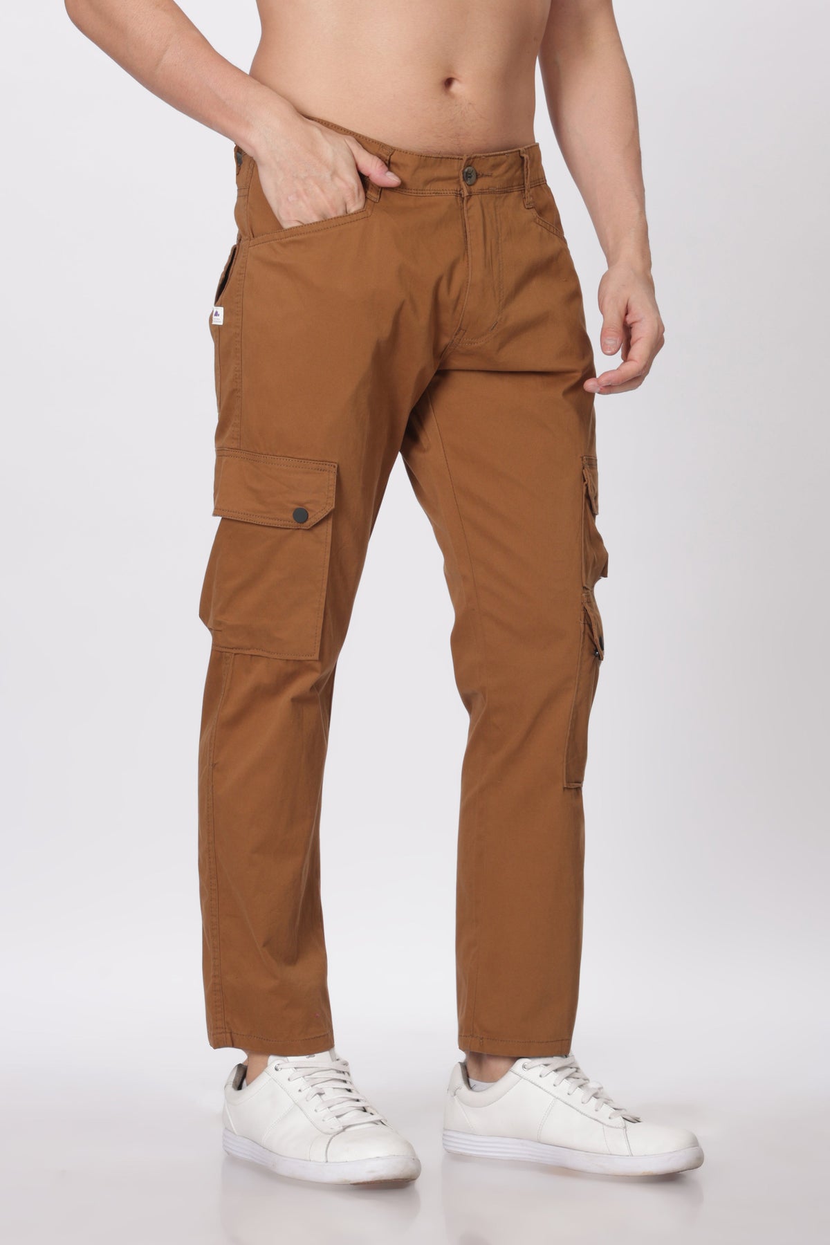 Gold Cotton Blend Full Length Cargo Pants