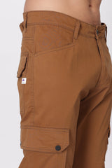 Gold Cotton Blend Full Length Cargo Pants