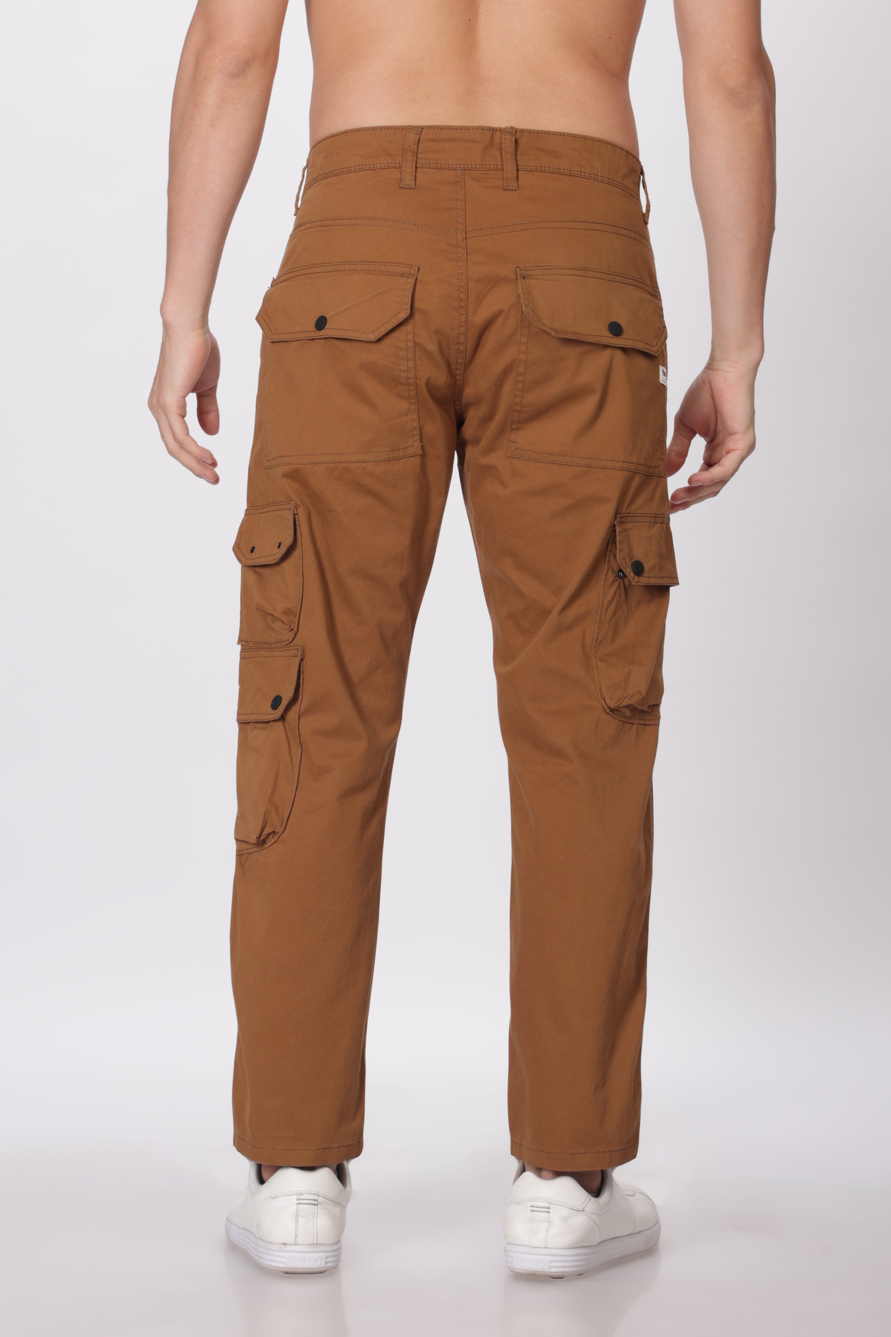 Gold Cotton Blend Full Length Cargo Pants