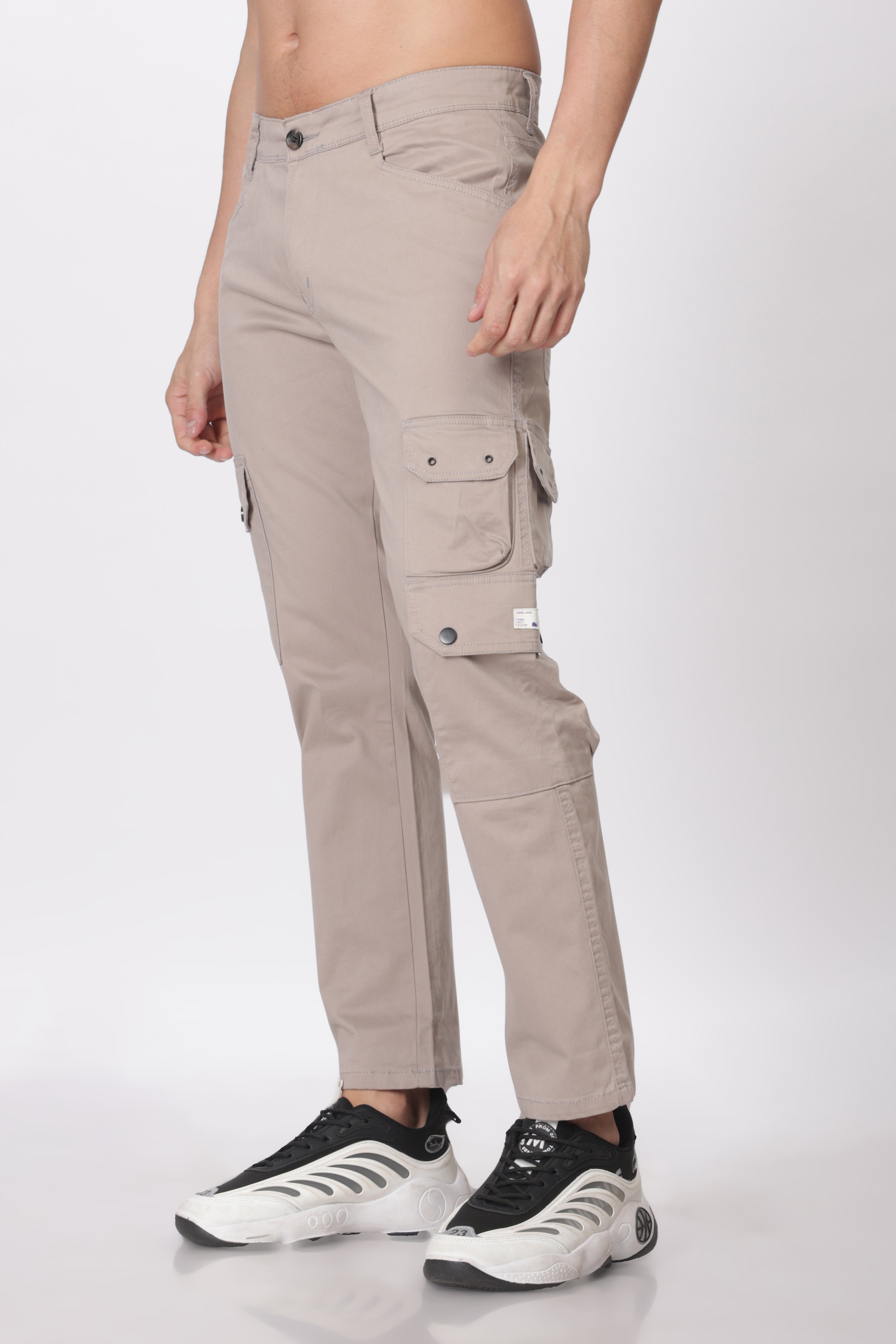 Pantalon cargo long en coton mélangé gris pour homme