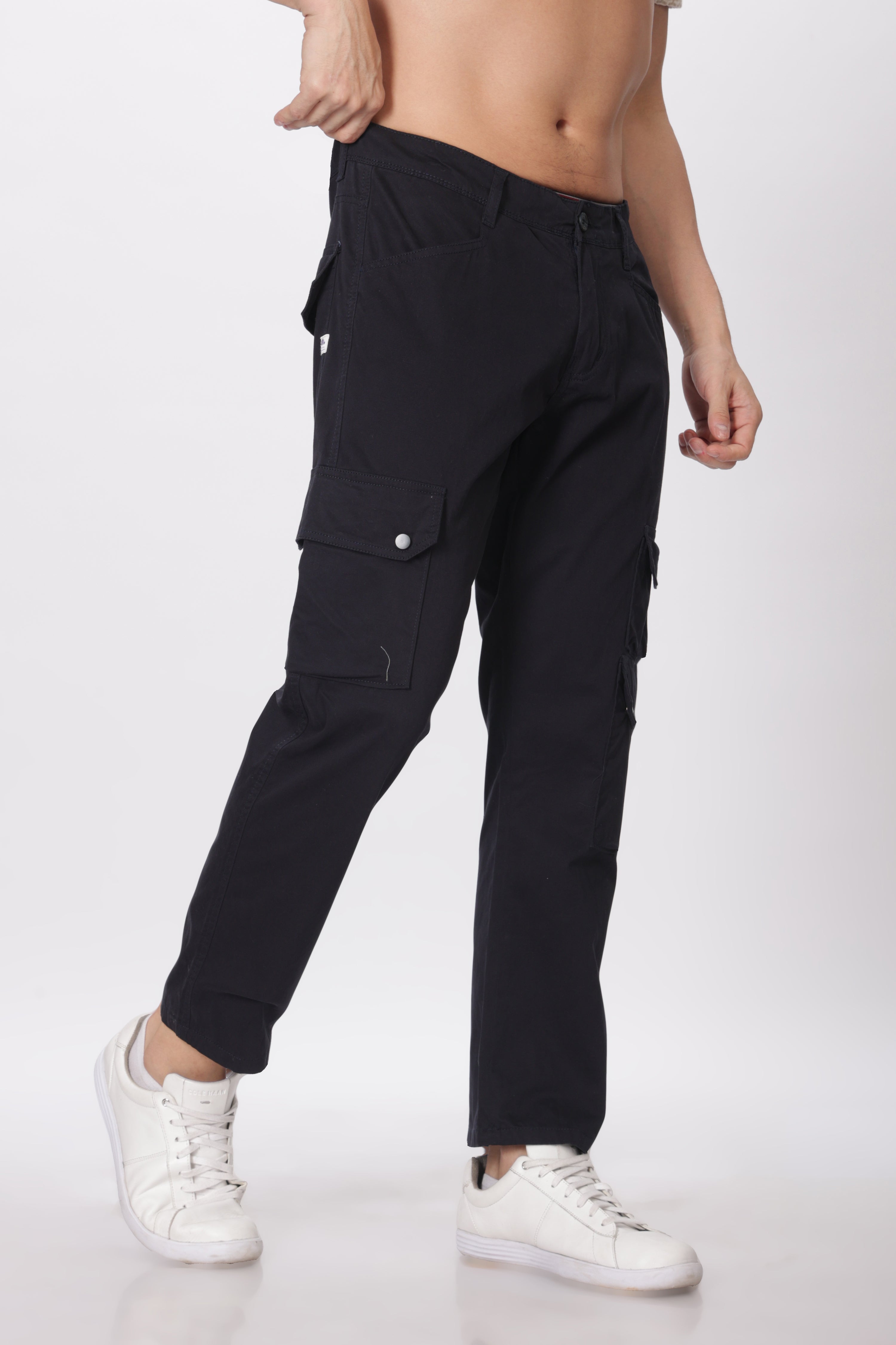 Pantalon cargo long en coton mélangé bleu marine