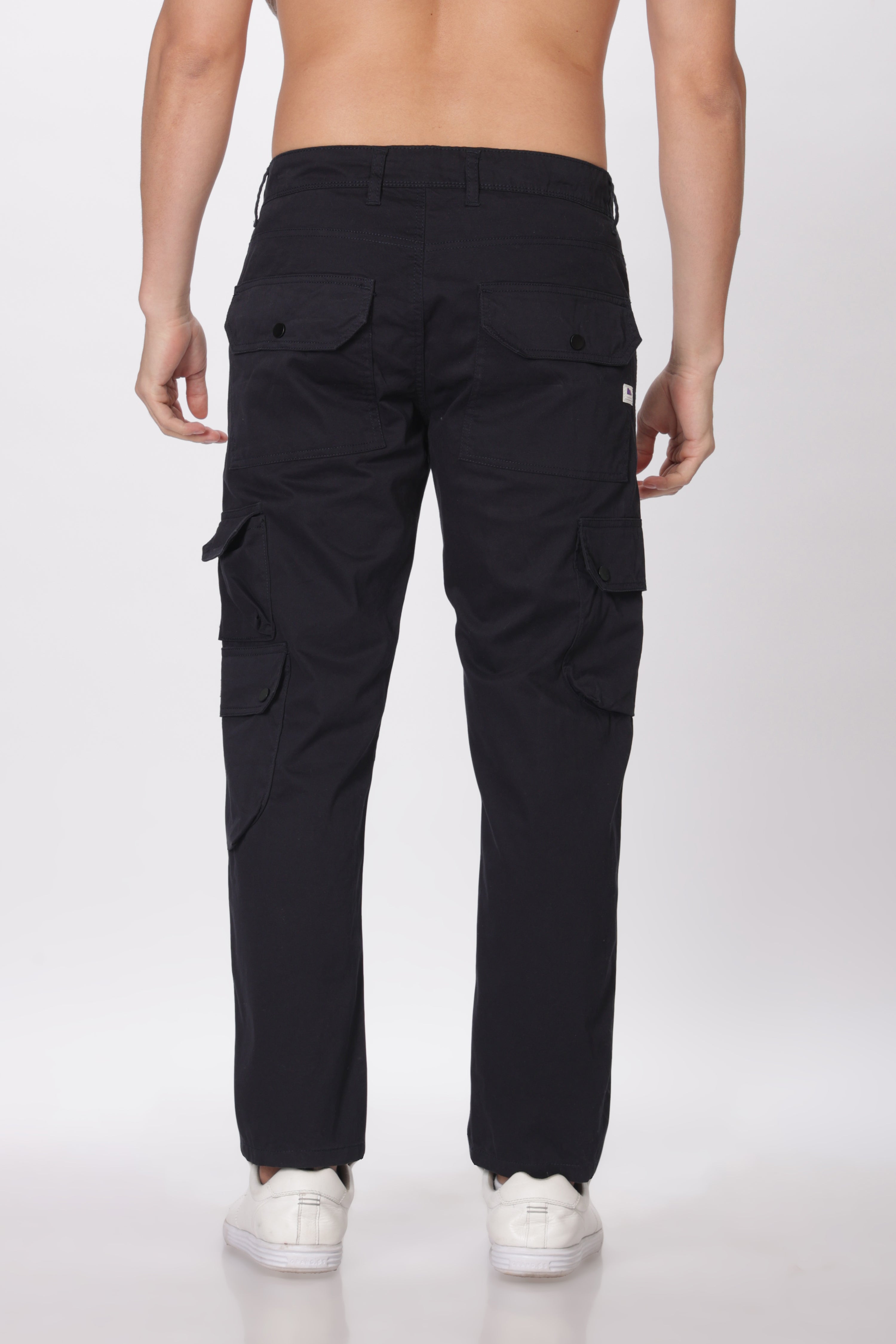 Pantalon cargo long en coton mélangé bleu marine