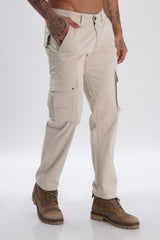 Grey Cotton Blend Full Length Cargo Pants