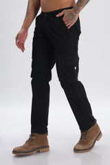 Black Cotton Blend Full Length Cargo Pants