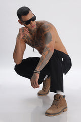 Black Cotton Blend Full Length Cargo Pants