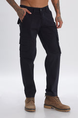 Navy Cotton Blend Full Length Cargo Pants