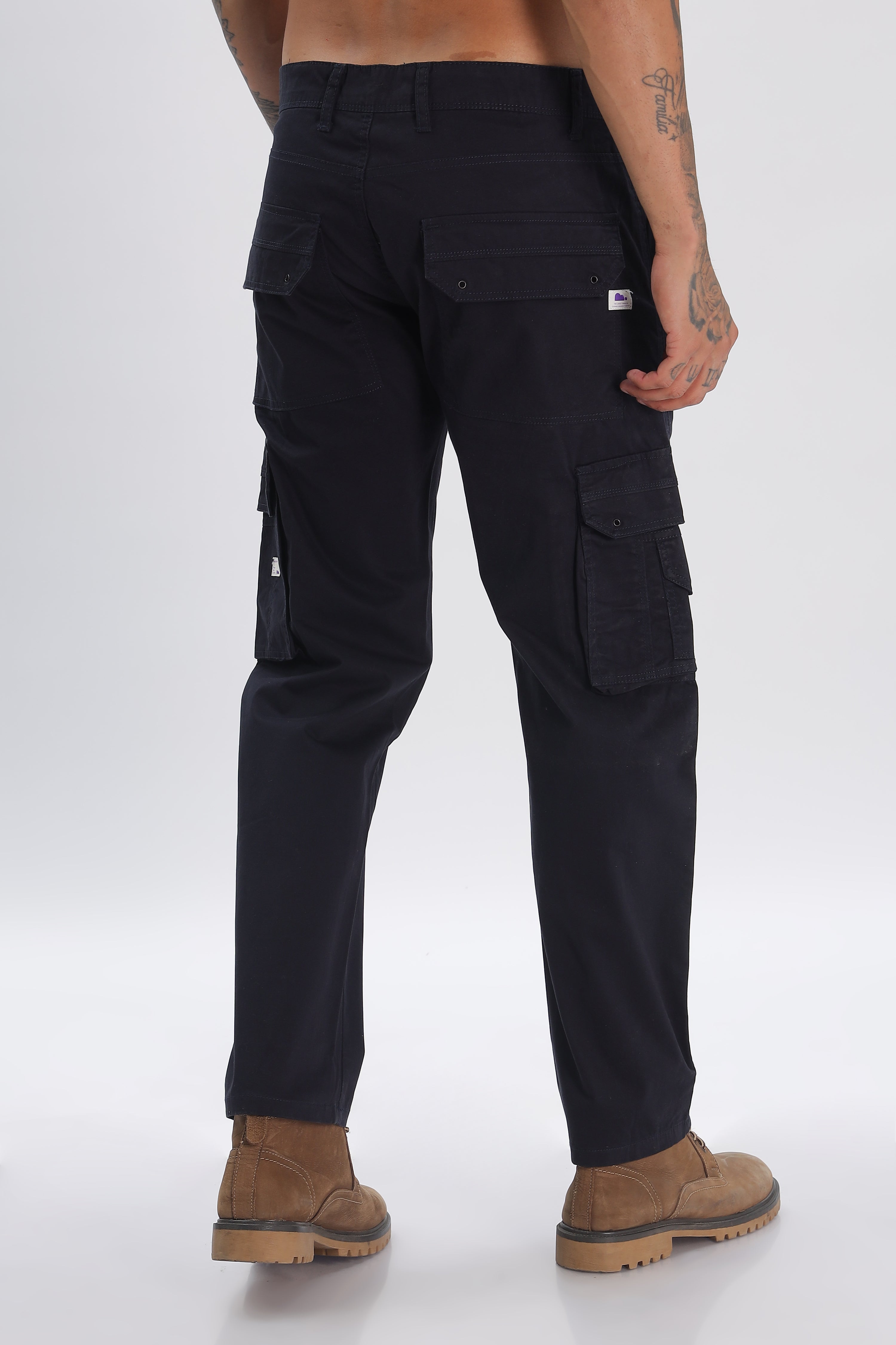 Navy Cotton Blend Full Length Cargo Pants