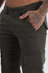 Olive-Green Cotton Blend Full Length Cargo Pants