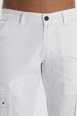 White Cotton Blend Full Length Cargo Pants