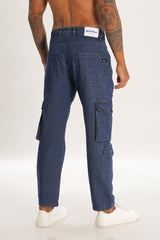 Blue Full Length Baggy Denim Cargo Pant