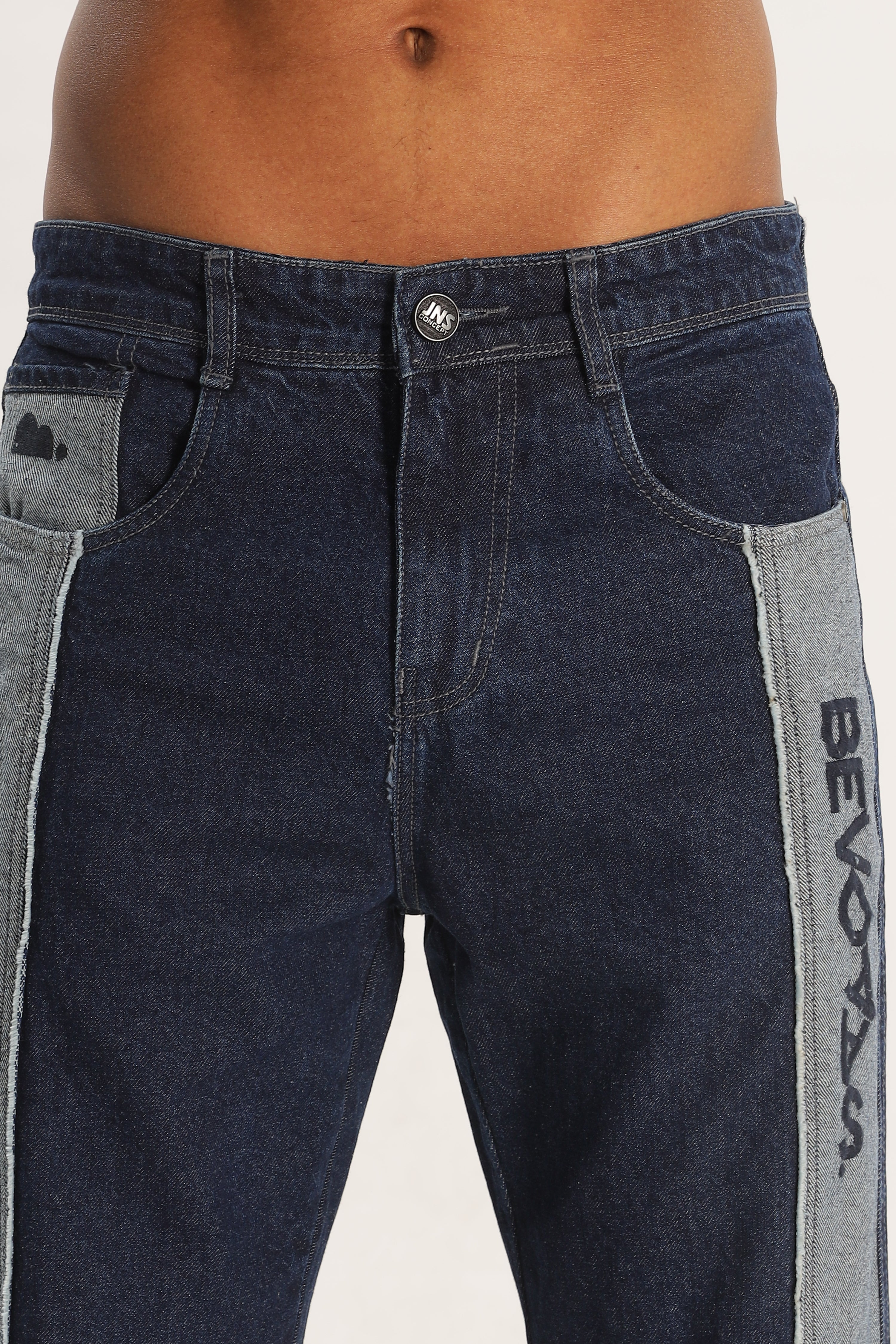 Blue Length Baggy Denim Cargo Pants For Mens