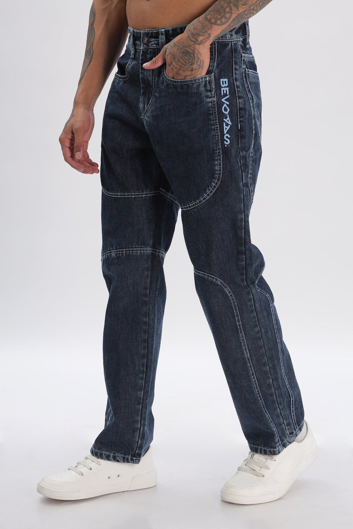 Sky Blue Baggy Denim Cargo Pant For Men