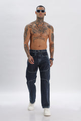 Sky Blue Baggy Denim Cargo Pant For Men