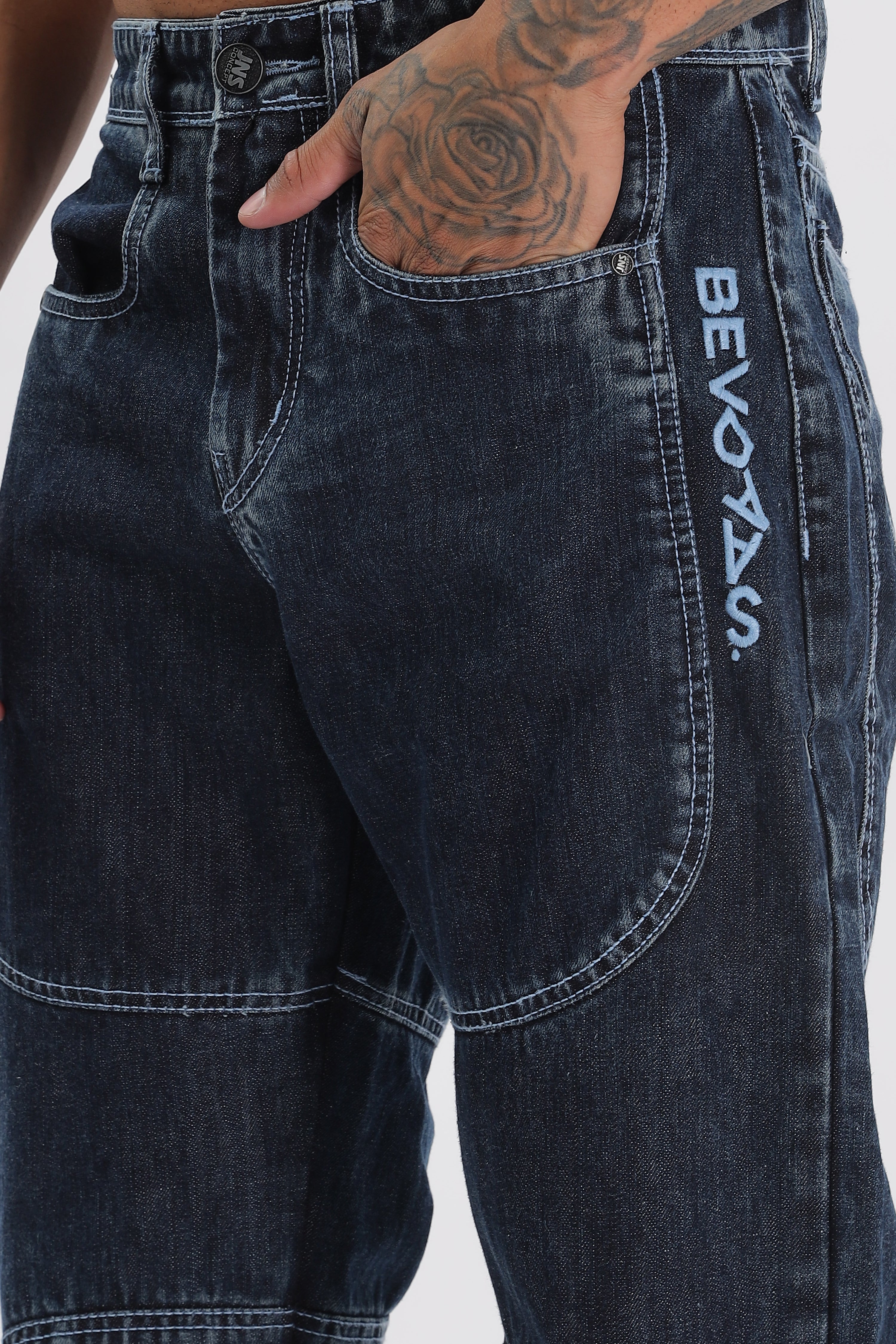 Sky Blue Baggy Denim Cargo Pant For Men