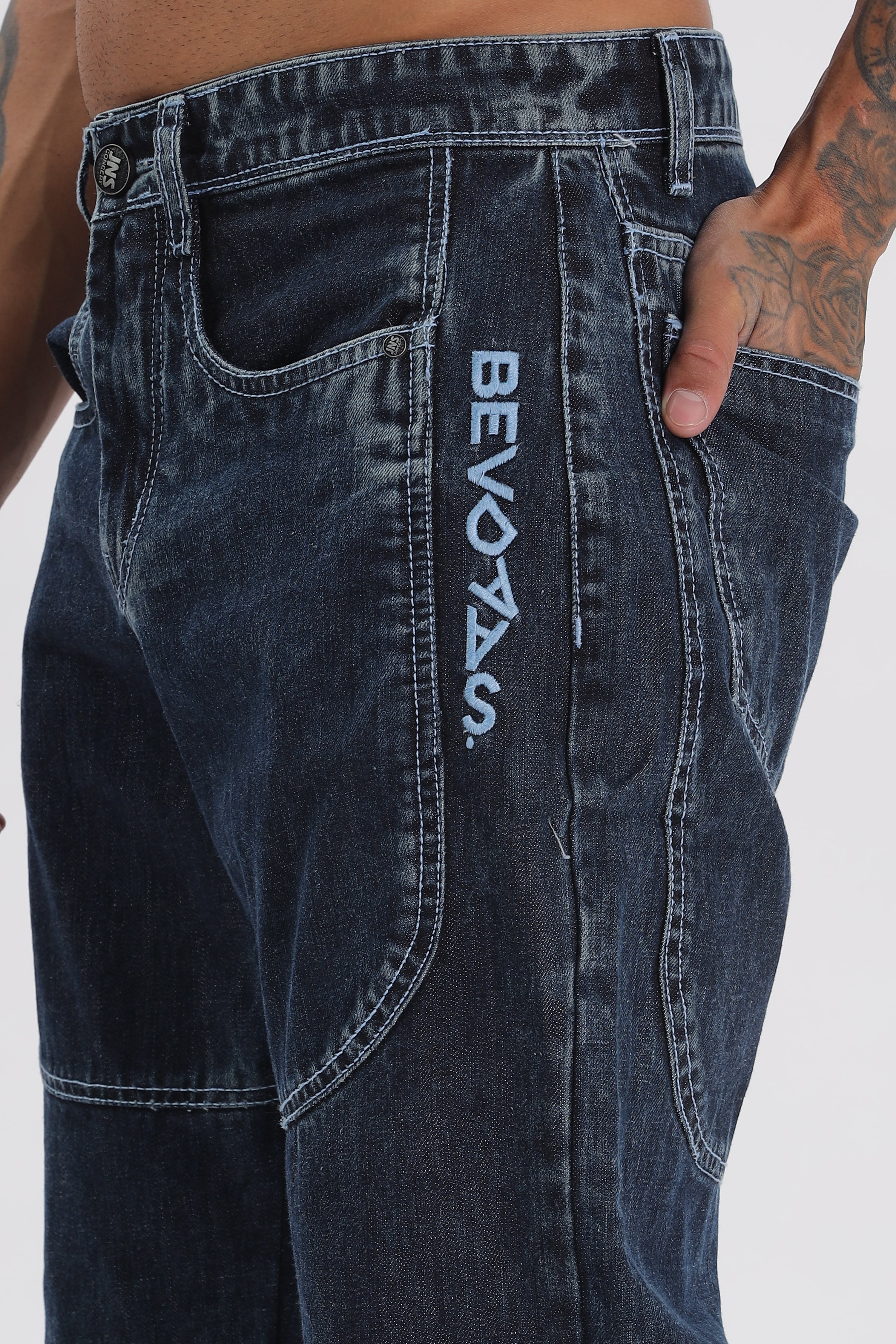 Sky Blue Baggy Denim Cargo Pant For Men