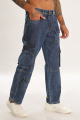 Pantalon cargo ample en denim bleu clair sur toute la longueur