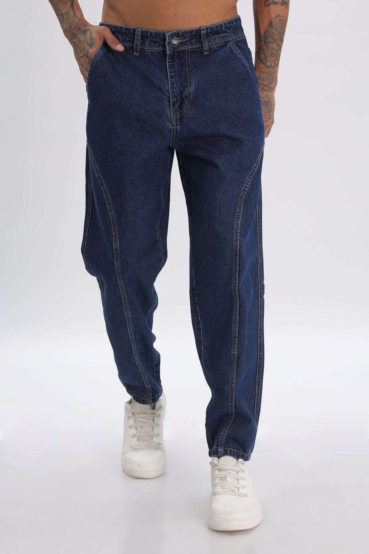 Blue Length Baggy Denim Cargo Pant For Men