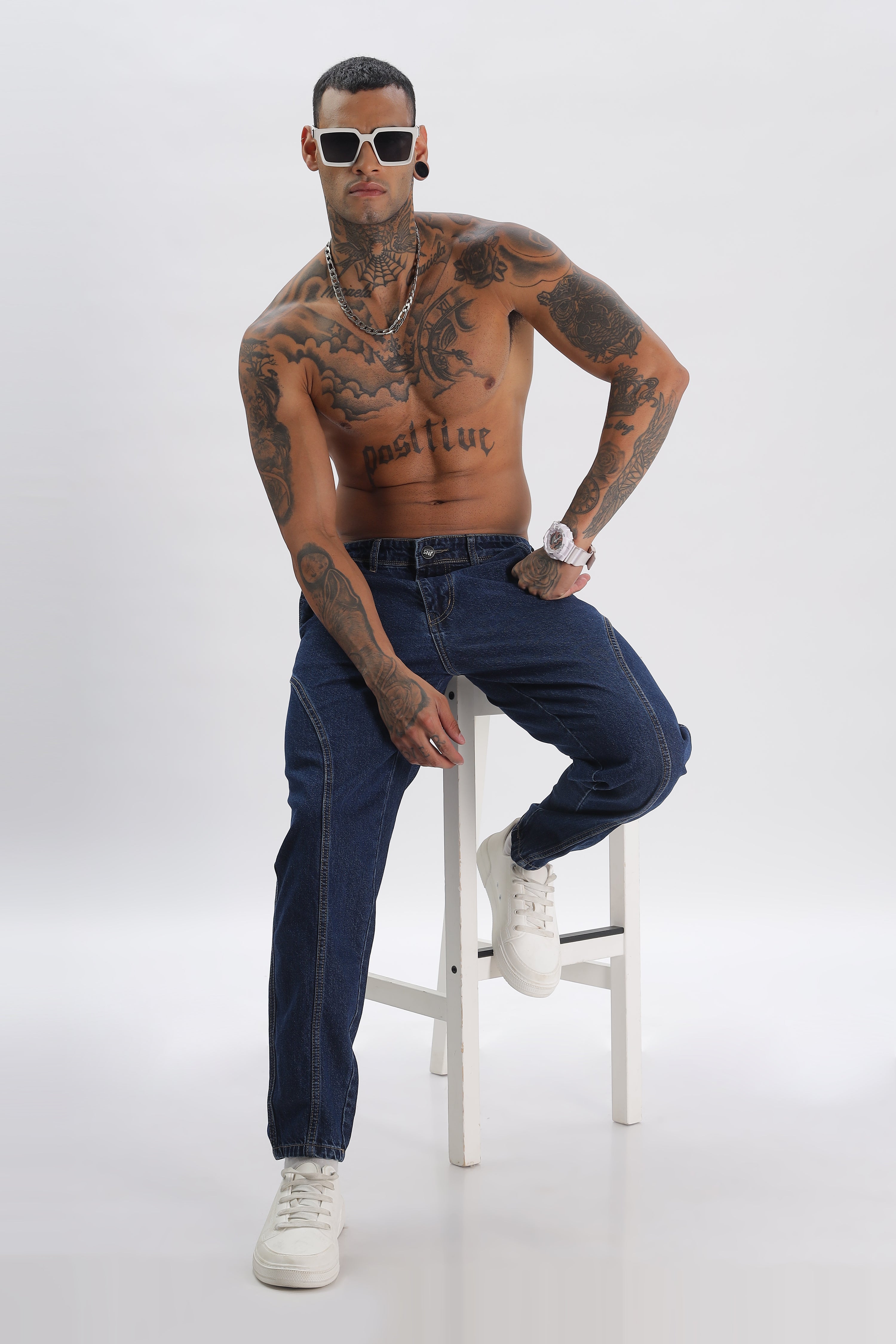 Blue Length Baggy Denim Cargo Pant For Men