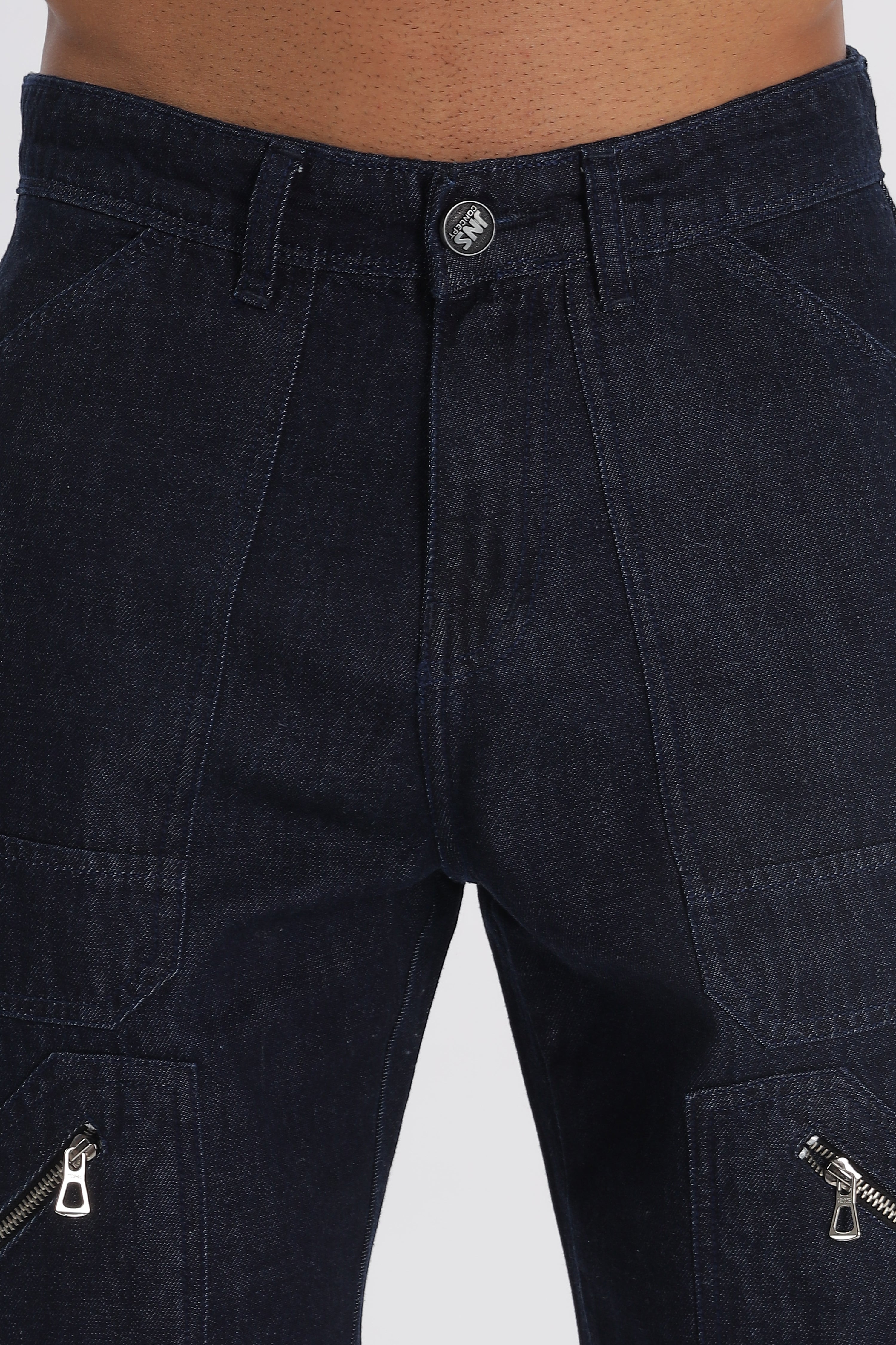 Blue Length Baggy Denim Cargo Pants