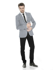 White Men's Two Button Dress Party Checks Print Suit Jacket Notched Lapel Slim Fit Stylish Blazer