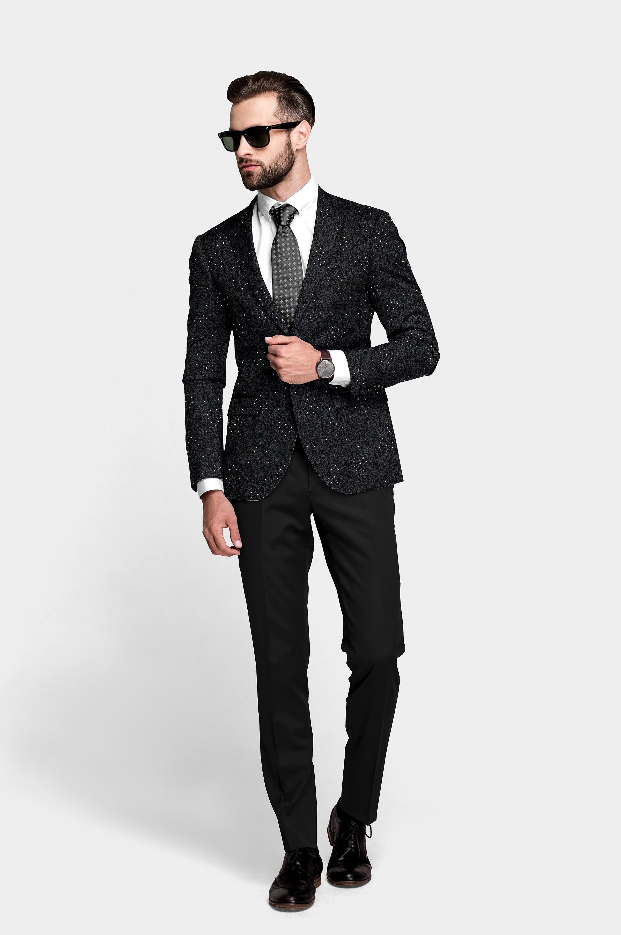 Black Men's Party Embroidery Suit Jacket Slim Fit Blazer