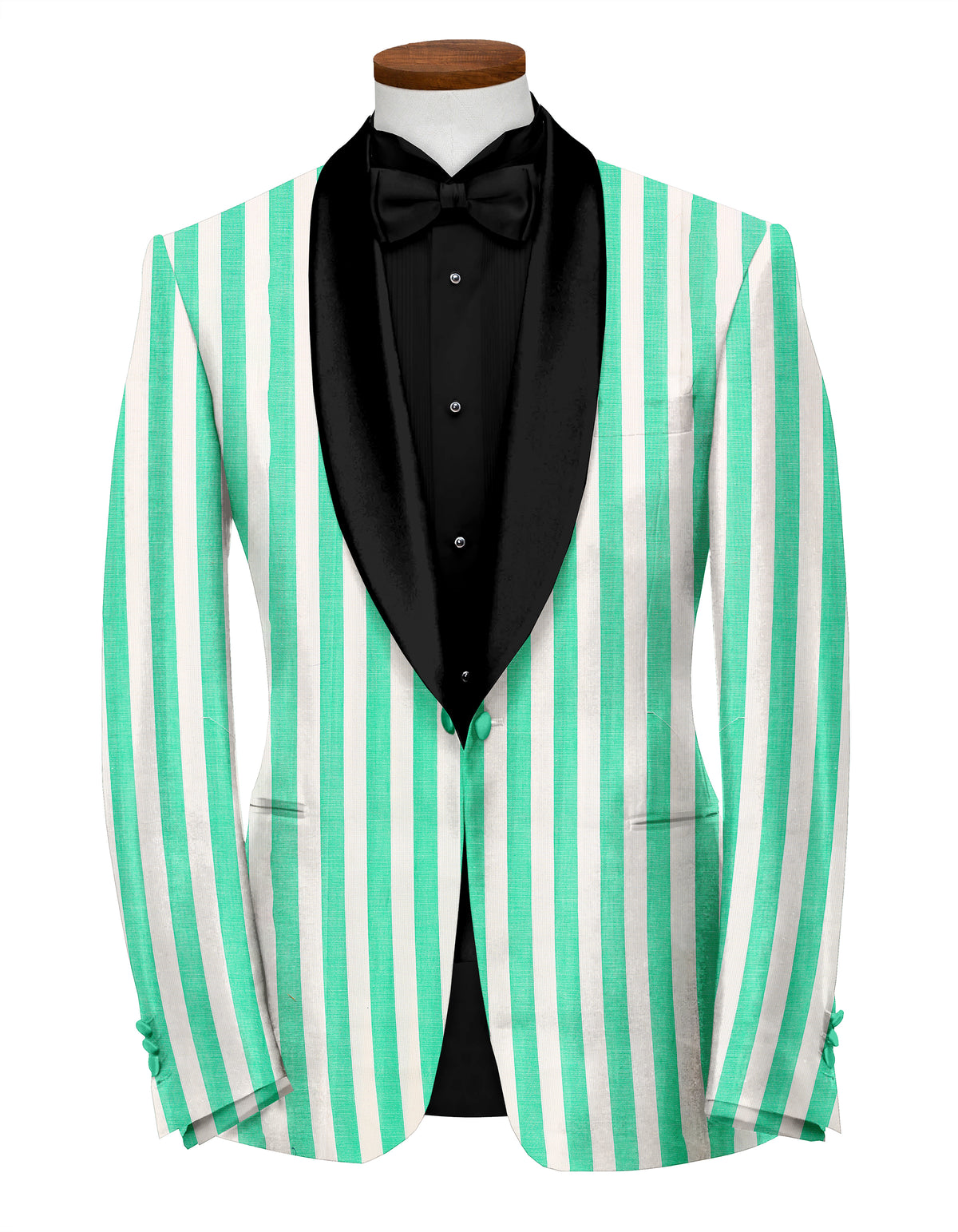 Green White Men's Party Stripe Suit Jacket Slim Fit Blazer