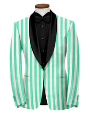 Green White Men's Party Stripe Suit Jacket Slim Fit Blazer