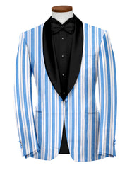 Light Blue White Men's Party Stripe Suit Jacket Slim Fit Blazer