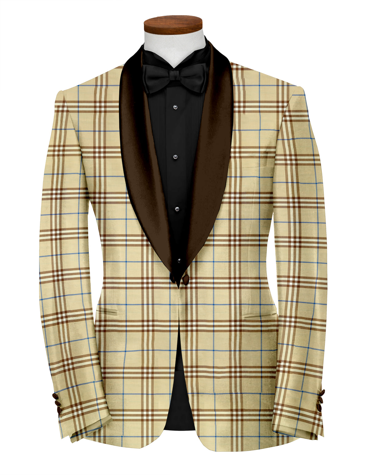 Beige Brown Men's Party Checks Suit Jacket Slim Fit Blazer