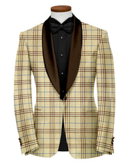 Beige Brown Men's Party Checks Suit Jacket Slim Fit Blazer