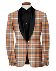 Orange Brown Men's Party Checks Suit Jacket Slim Fit Blazer