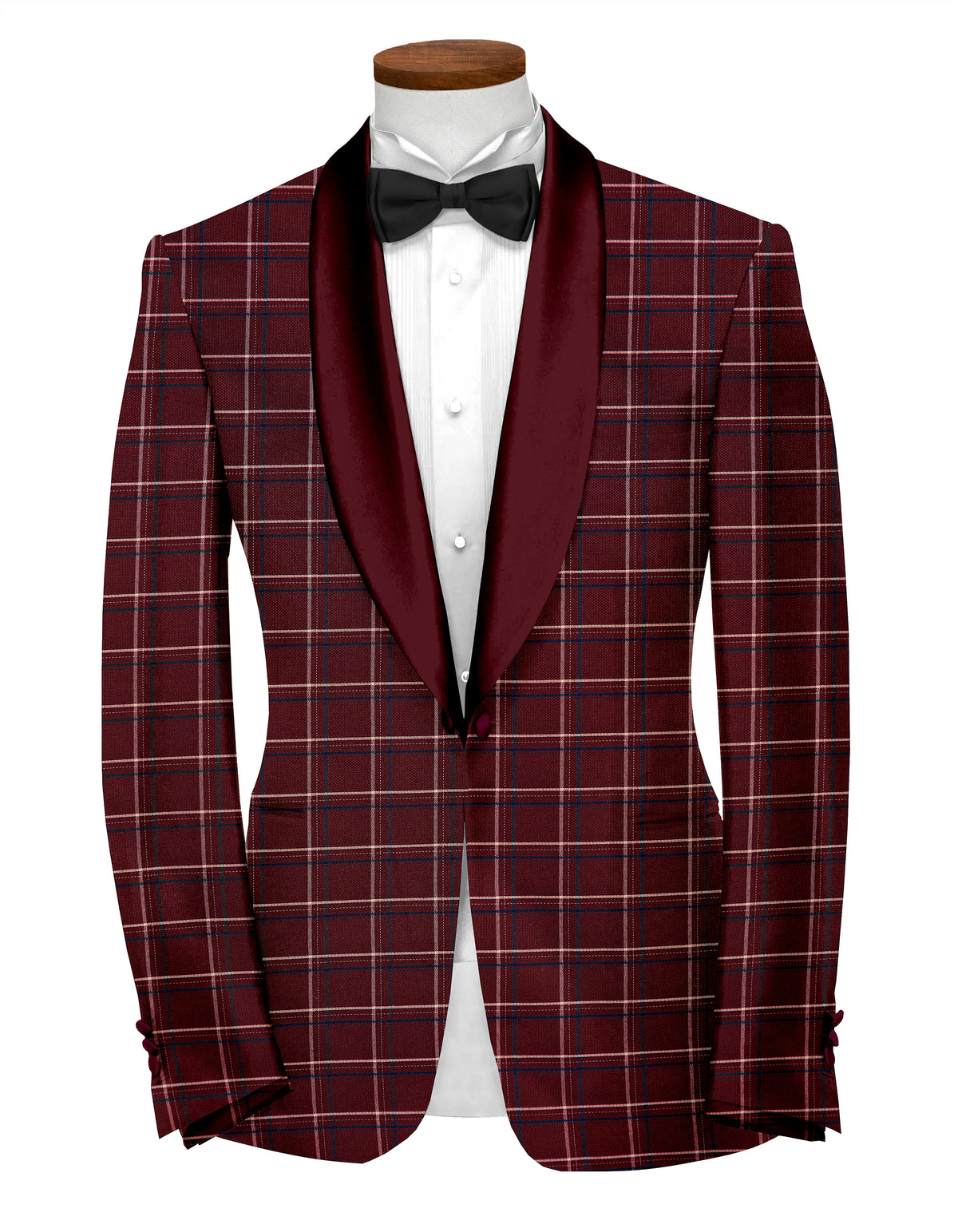 Maroon Oak Men's Party Checks Suit Jacket Slim Fit Blazer