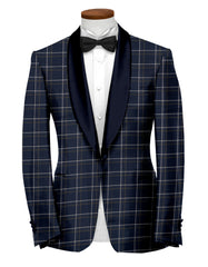 Dark Blue Men's Party Checks Suit Jacket Slim Fit Blazer