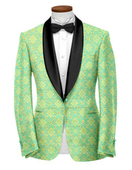 Light Teal Men's Party Jacquard Suit Jacket Slim Fit Blazer