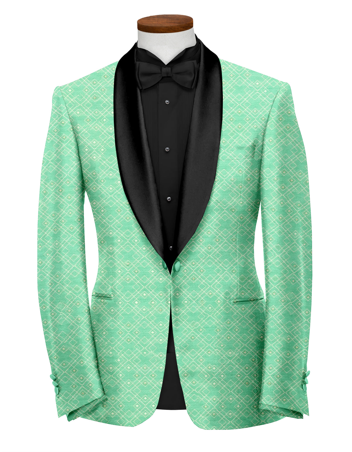 Turquoise Green Men's Party Jacquard Suit Jacket Slim Fit Blazer