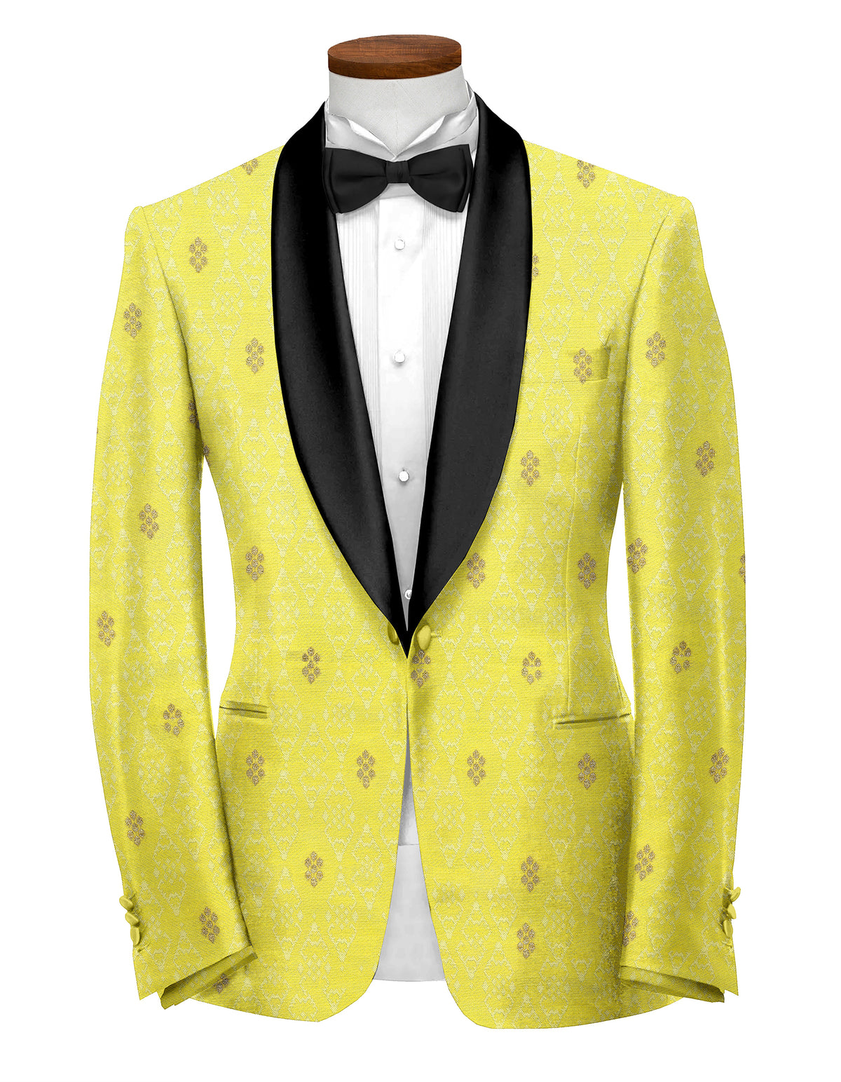 Marigold Yellow Men's Party Jacquard Suit Jacket Slim Fit Blazer