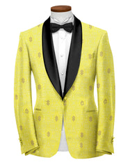 Marigold Yellow Men's Party Jacquard Suit Jacket Slim Fit Blazer