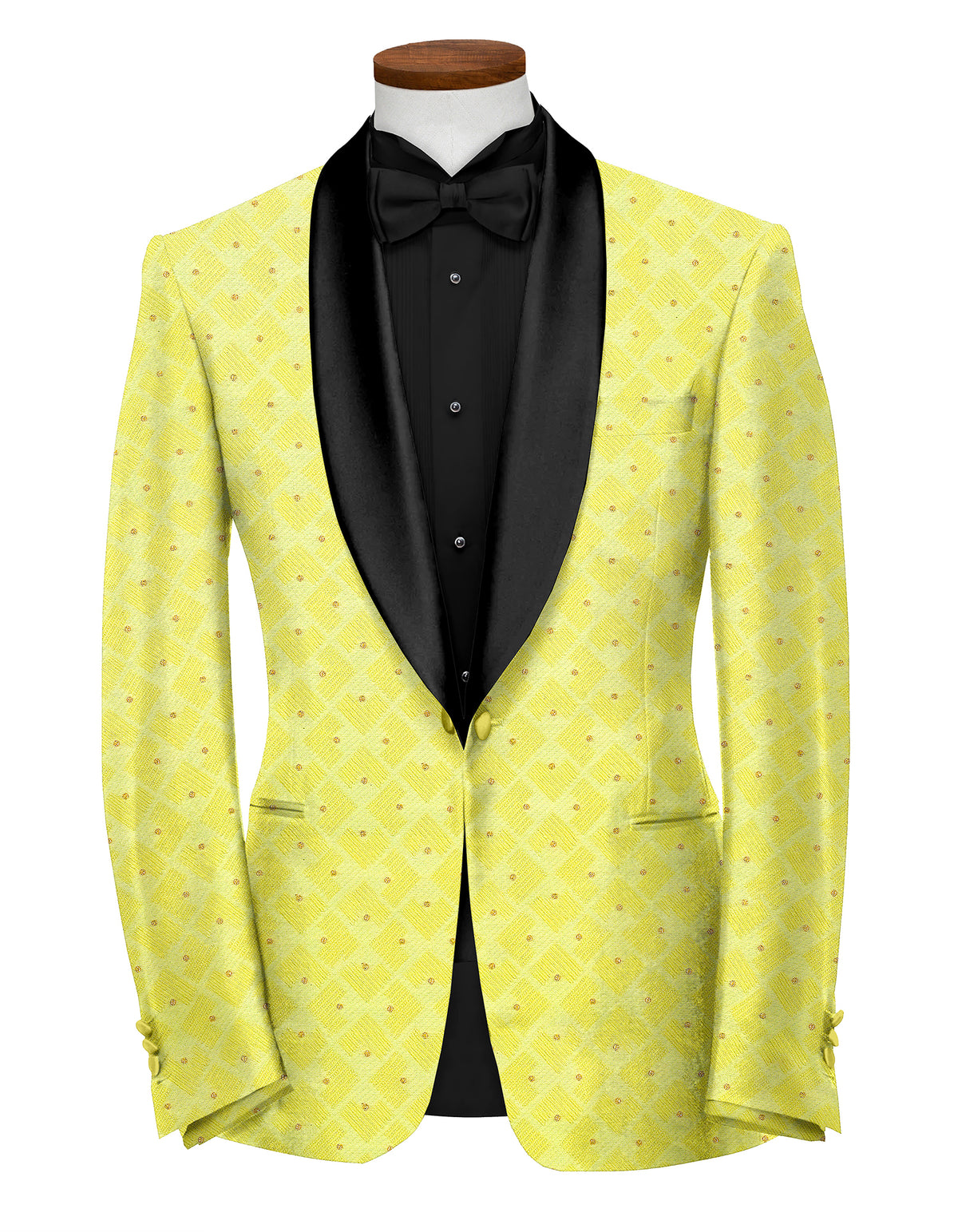 Dull Yellow Men's Party Jacquard Suit Jacket Slim Fit Blazer