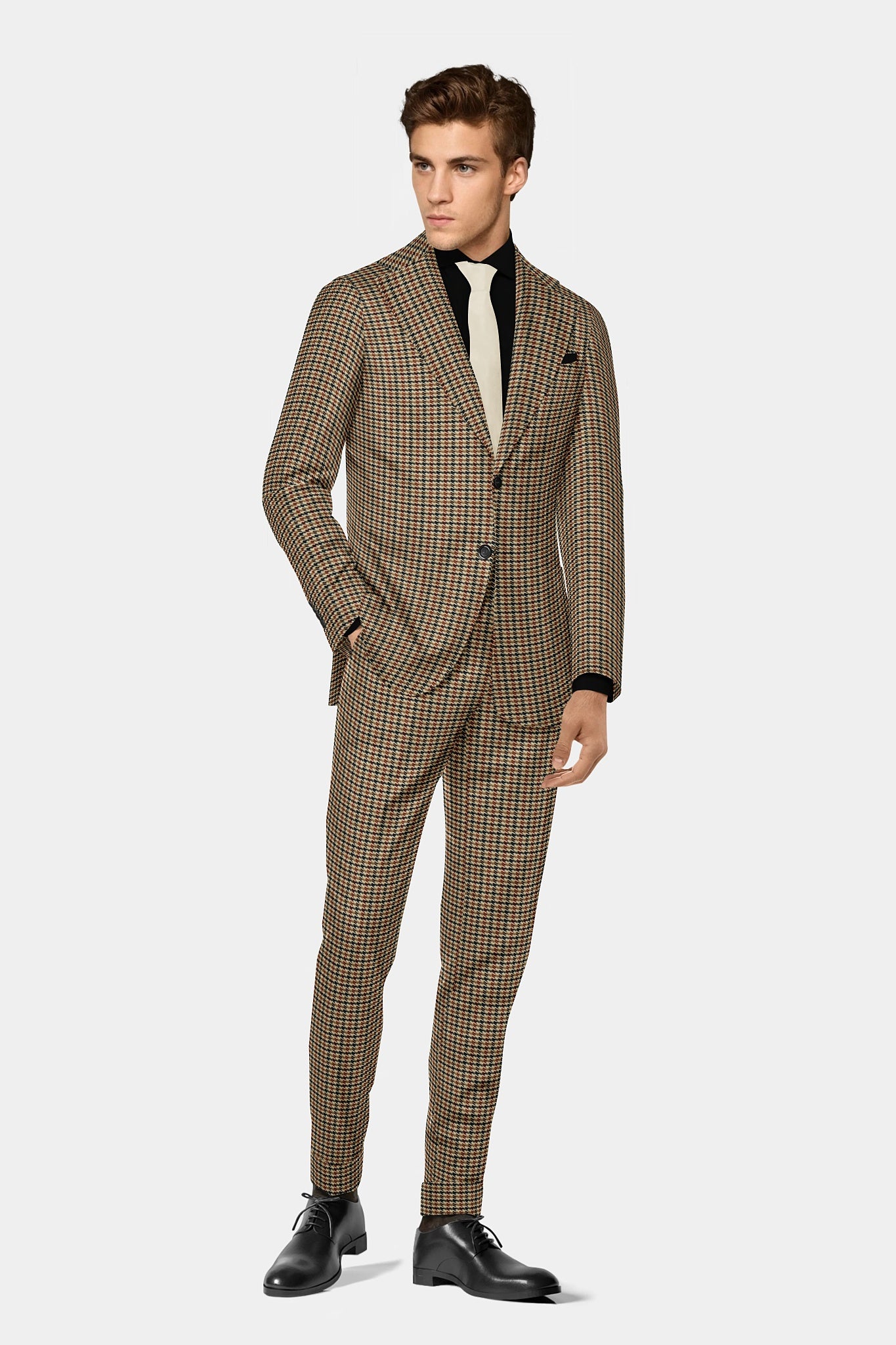 Brown Men's Two Button Dress Party Checks Print Suit Jacket Notched Lapel Slim Fit Stylish Blazer