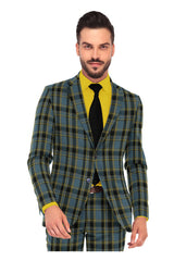 Mineral Green Men's Two Button Dress Party Checks Print Suit Jacket Notched Lapel Slim Fit Terry Rayon Stylish Blazer