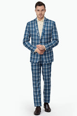 Dark Grey Blue Men's Two Button Dress Party Checks Print Suit Jacket Notched Lapel Slim Fit Terry Rayon Stylish Blazer